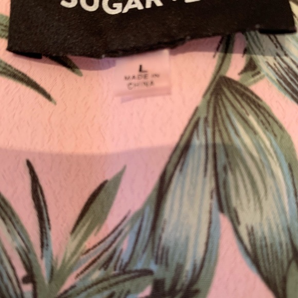 Sugar & Lips, Size Large, Pink with Green Floral Wrap Dress - Picture 5 of 5